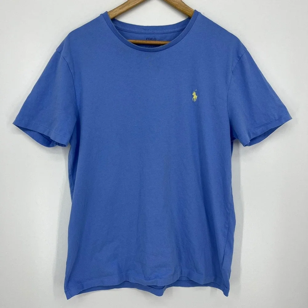 Polo Ralph Lauren Mens Custom Slim Fit Blue T-Shirt Large Yellow Pony Logo